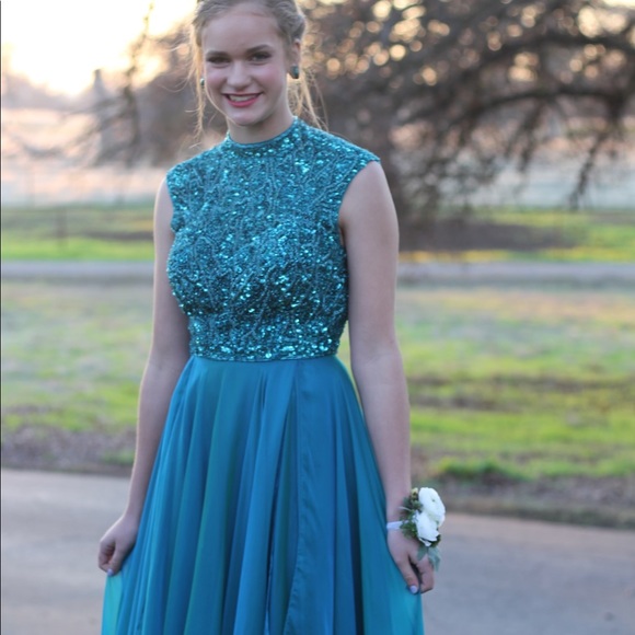 Sherri Hill size 6 teal green formal dress - Picture 2 of 5